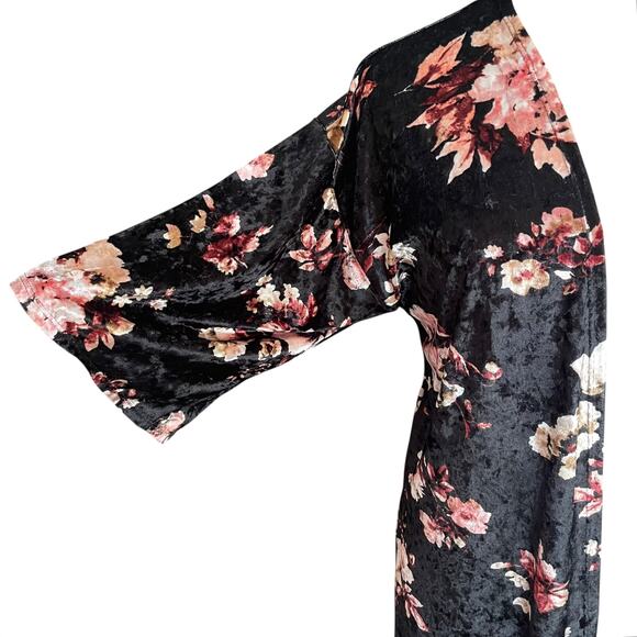 Black Velvet Floral Print Long Line Kimono MED Dark Cottage Whimsigoth Romantic - Picture 6 of 7